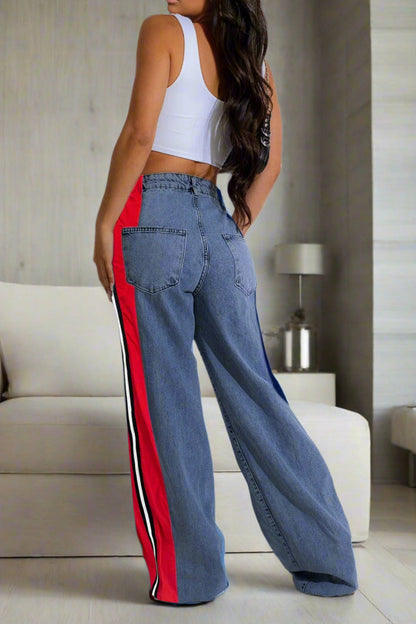Wide Jeans with Wide Contrast Side Lines Lavish Daily