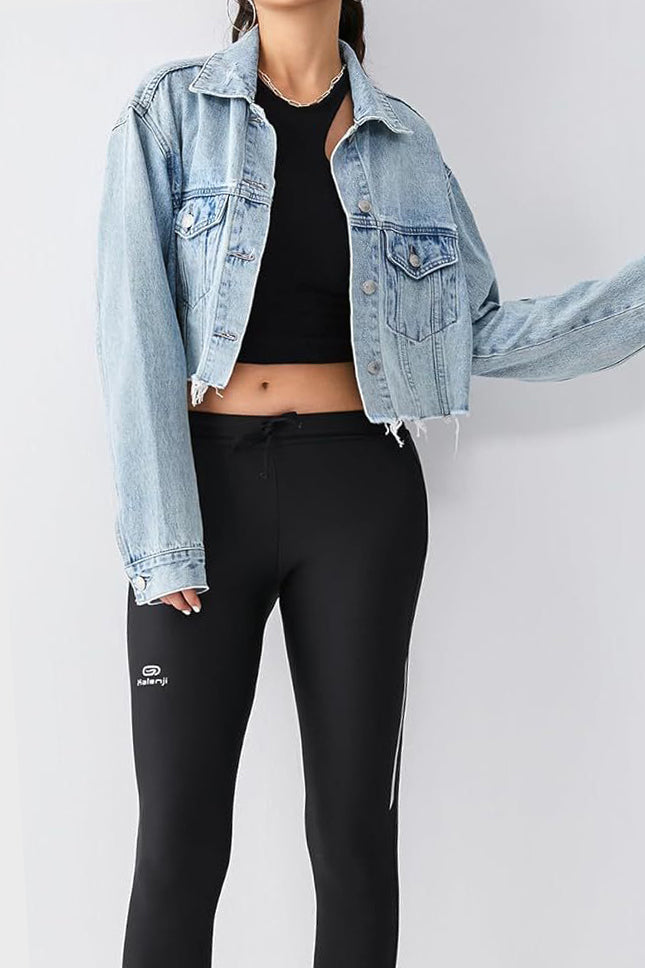 Long Sleeve Cropped Loose Denim Jacket Lavish Daily