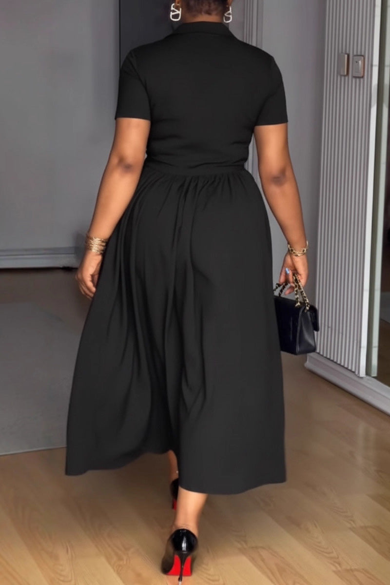 Tie Waist Lapel Loose Shirt Dress Lavish Daily