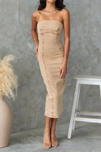 Vintage Mid Wash Denim Bandeau Midi Dress Lavish Daily