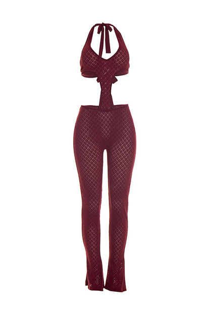 Open-Knit Halter Cutout Catsuit Lavish Daily
