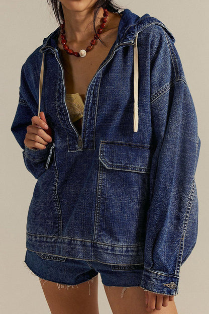 Half Zip Denim Hoodie Pullover Jacket Lavish Daily