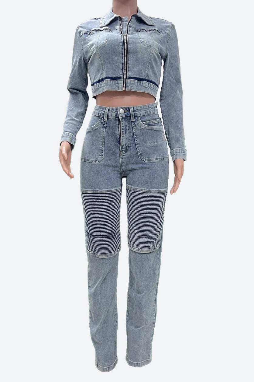 Denim Jacket & Pants Set Lavish Daily
