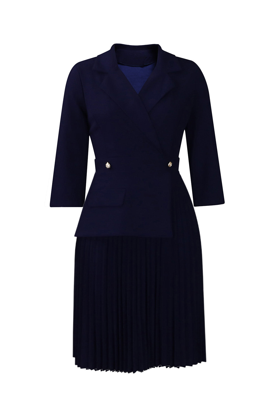 Pleated Blazer Collar Dress Lavish Daily