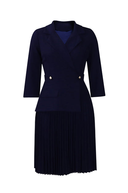 Pleated Blazer Collar Dress Lavish Daily