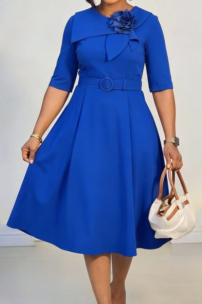 Asymmetrical Floral Collar Belted A-Line Dress Lavish Daily