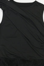 Sleeveless Round Neck Fuzzy Panel Maxi Dress Lavish Daily