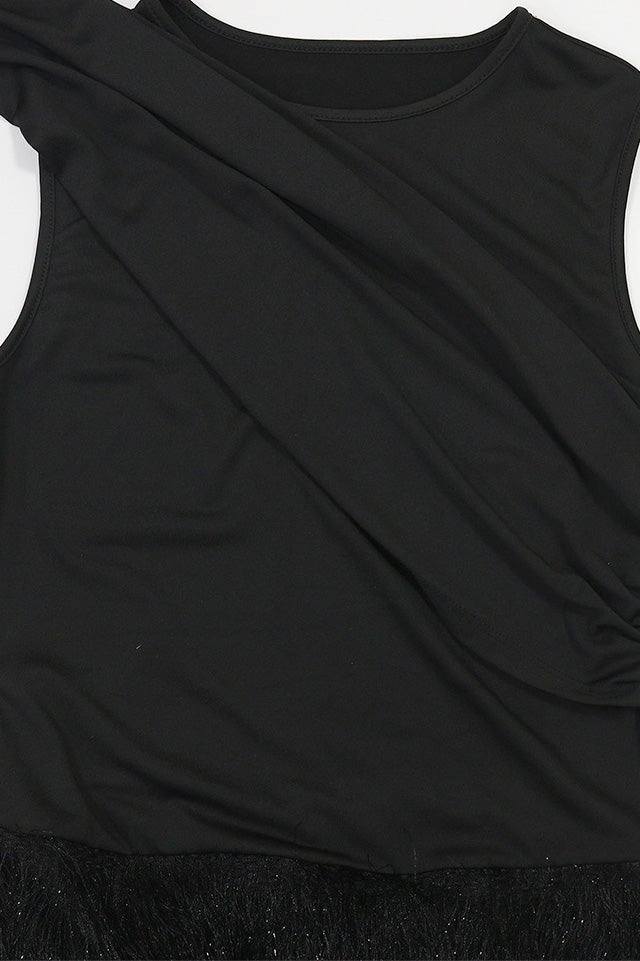 Sleeveless Round Neck Fuzzy Panel Maxi Dress Lavish Daily