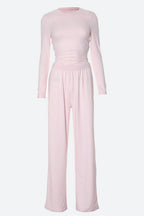 Solid Round-Neck Wide-Leg Lounge Set Lavish Daily