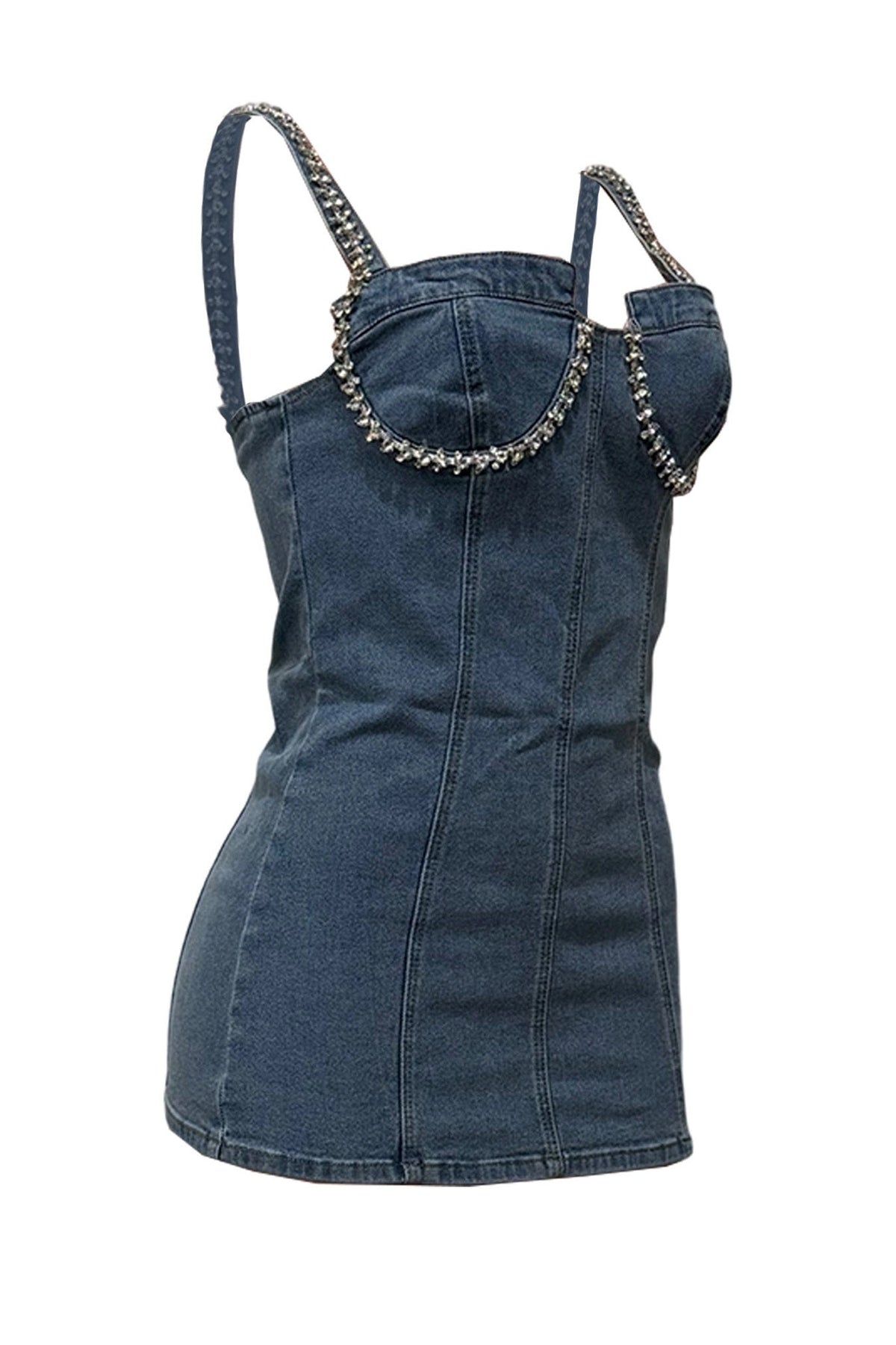 Rhinestone Trim Denim Bustier Mini Dress Lavish Daily
