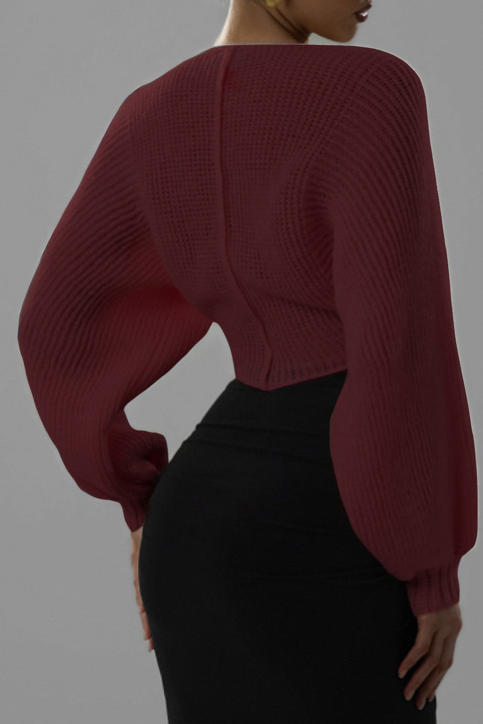 Knit V-Neck Long-Sleeve Top Lavish Daily