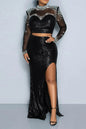 Rhinestones Pearls Mesh Crop Top Skirt Set Lavish Daily