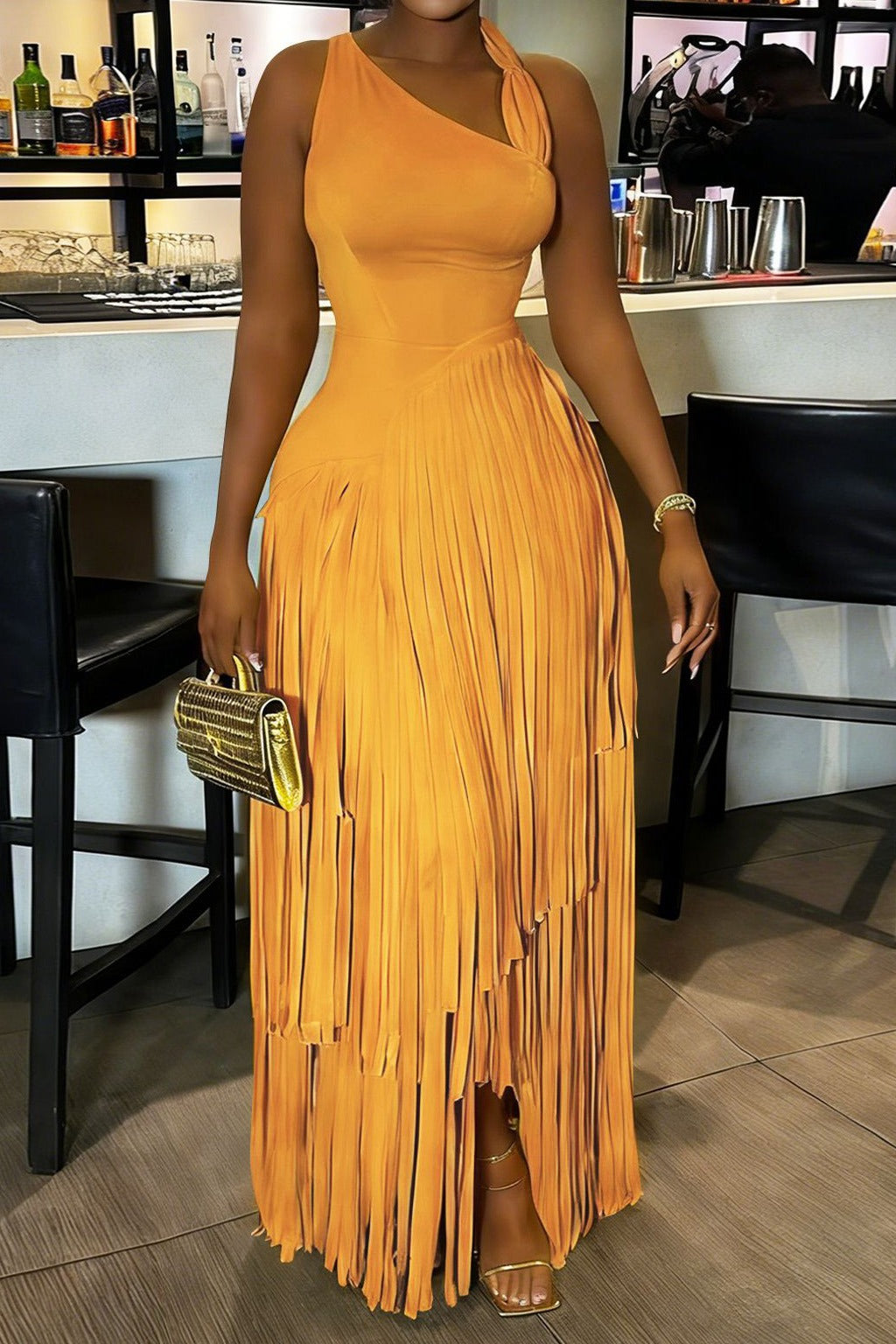Asymmetrical Fringe Party Maxi Dress Lavish Daily