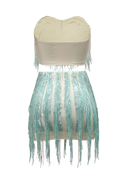 Strapless Top & Fringe Skirt Set Lavish Daily