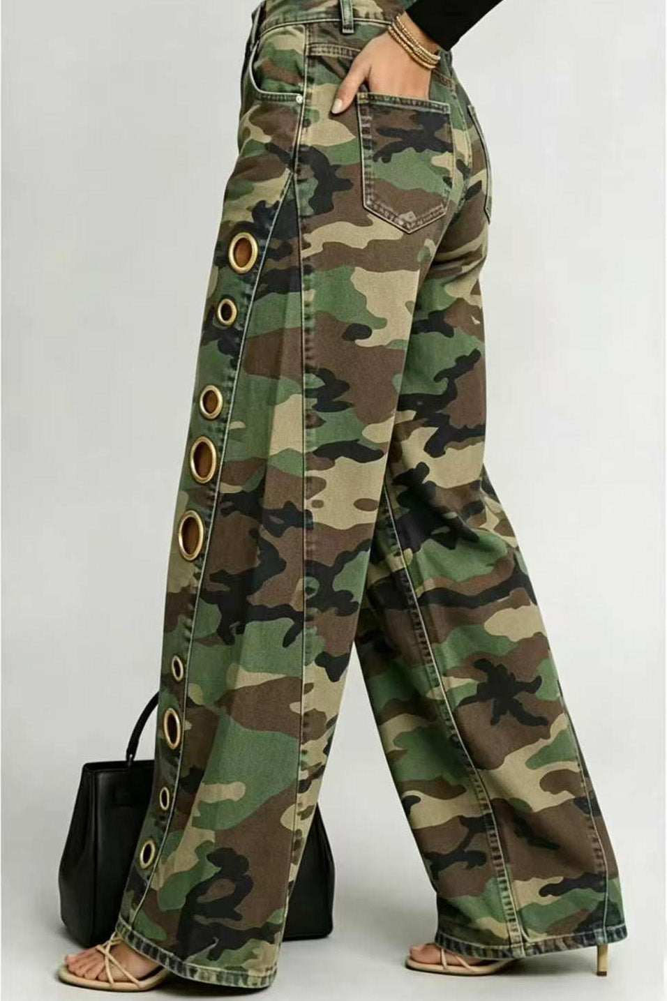 Baggy Camo Eyelet Wide Leg Pants Lavish Daily