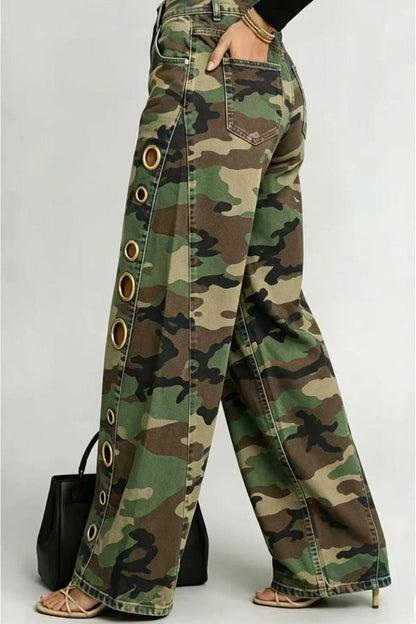 Baggy Camo Eyelet Wide Leg Pants Lavish Daily