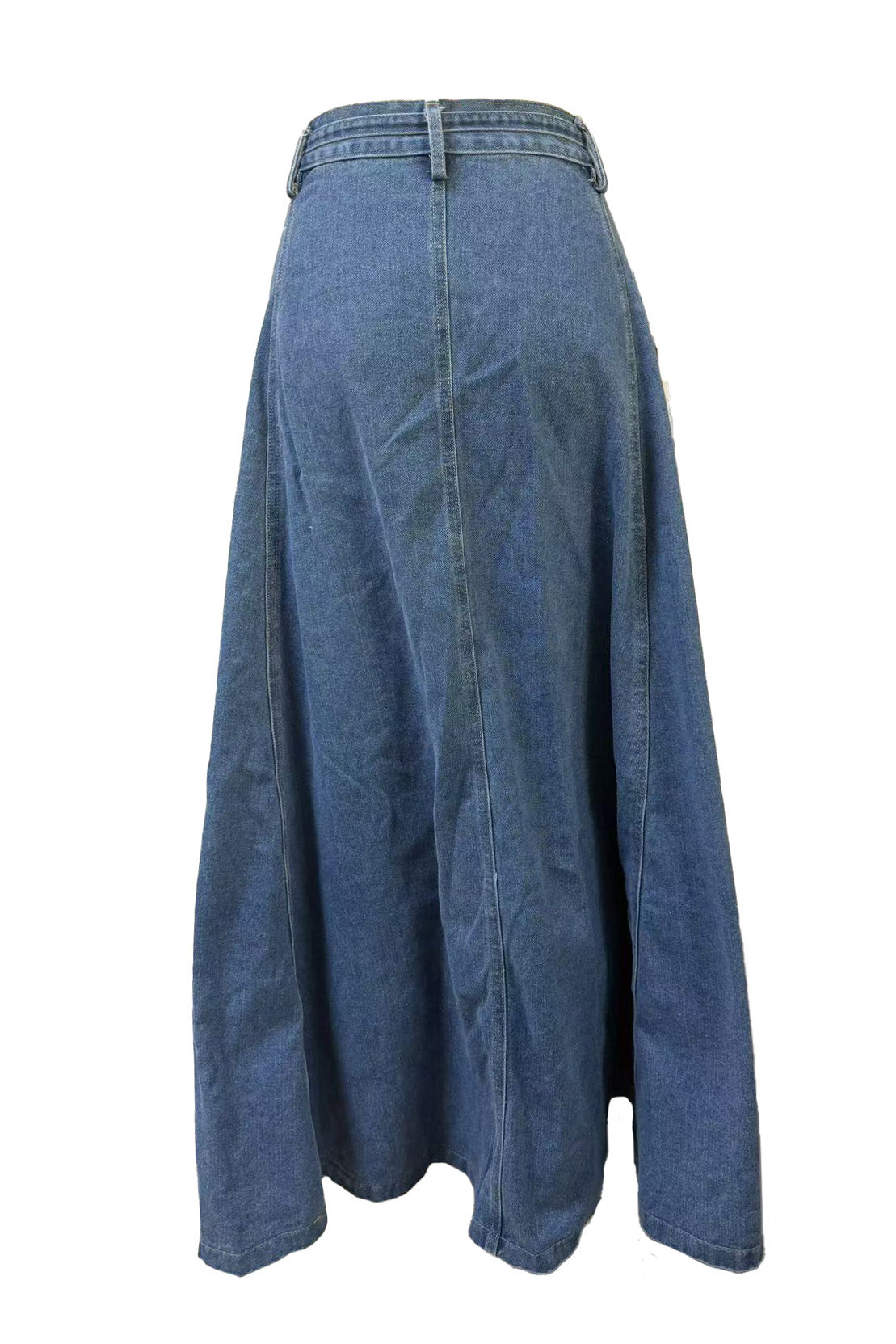 Belted High Waist A-Line Denim Maxi Skirt Lavish Daily