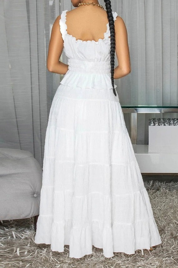 Textured Smocked Top & Tiered Maxi Skirt Set Lavish Daily