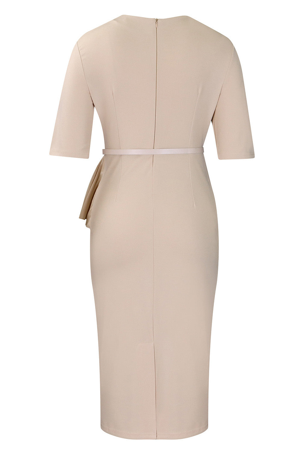 Solid Short Sleeves Knee Length Peplum Dress Lavish Daily