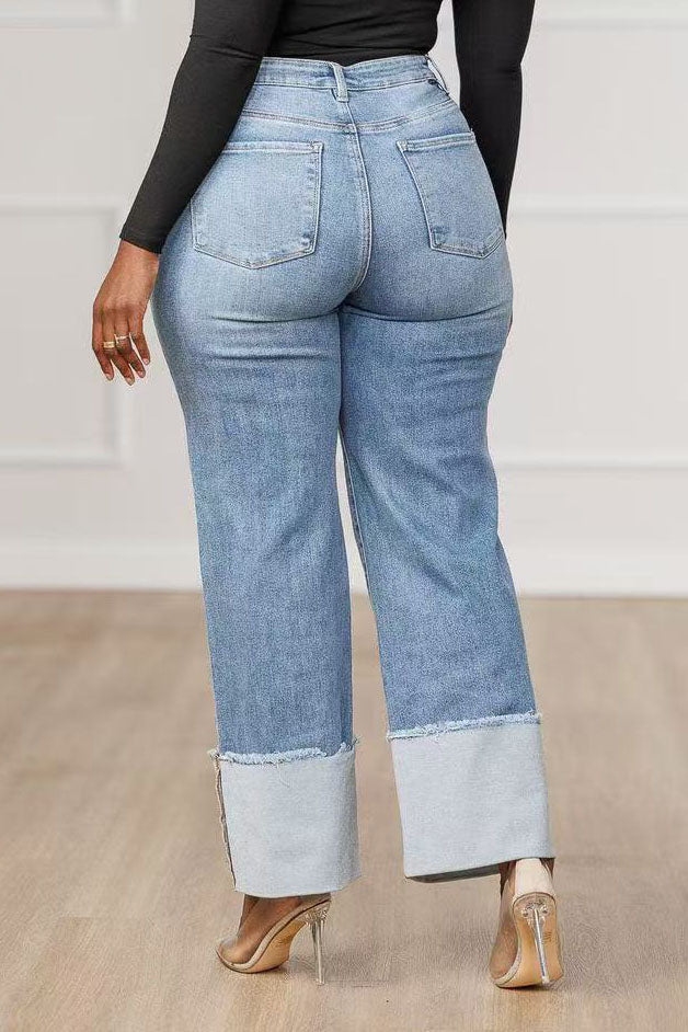 Wide Cuffed Straight Jeans Lavish Daily