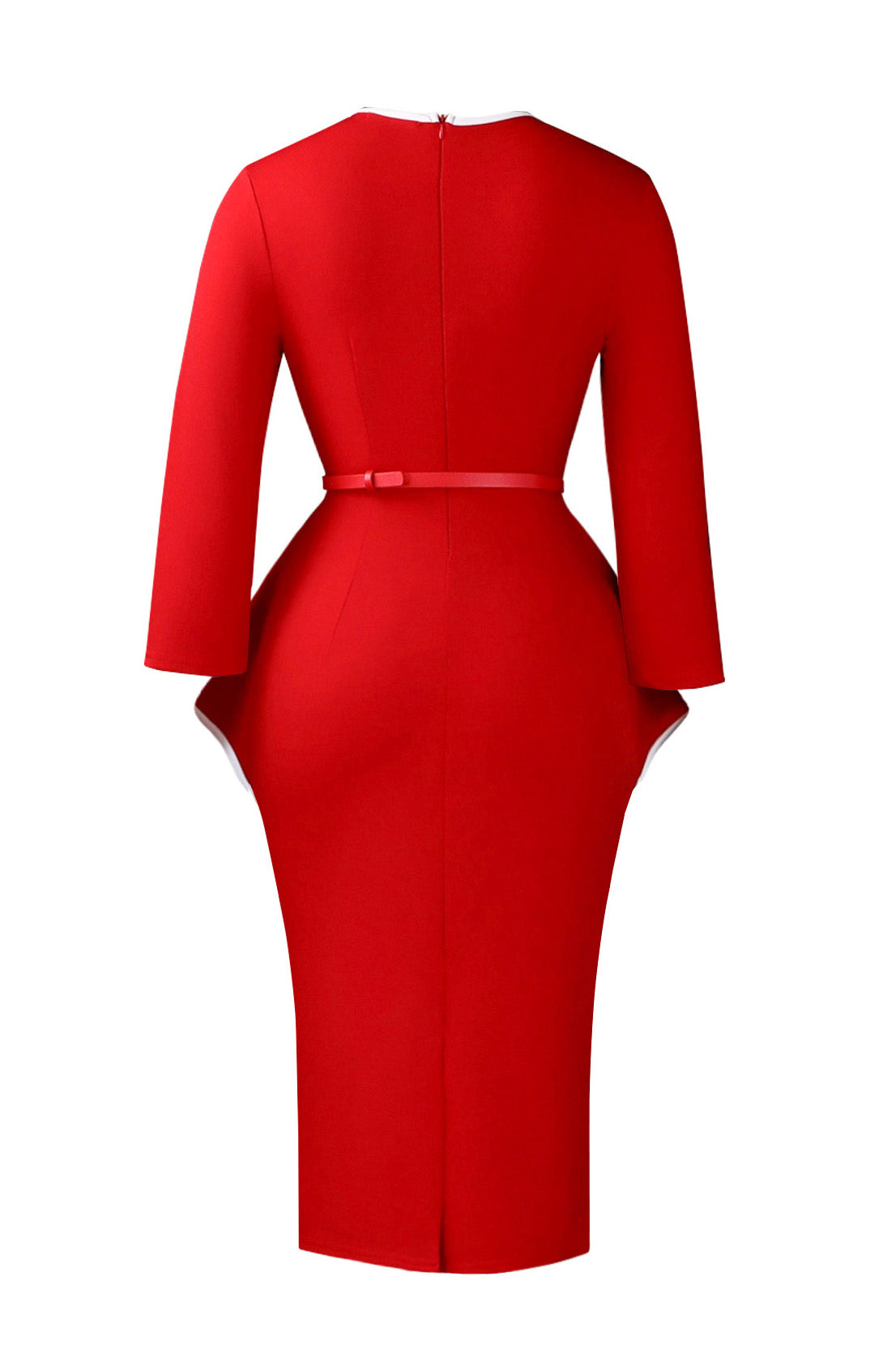 Contrast Trim Belted Peplum Midi Dress Lavish Daily
