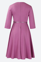 Three-Quarter Sleeve Ruched Waist Dress Lavish Daily