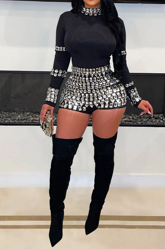 Fashion Rhinestone Slim Romper Lavish Daily