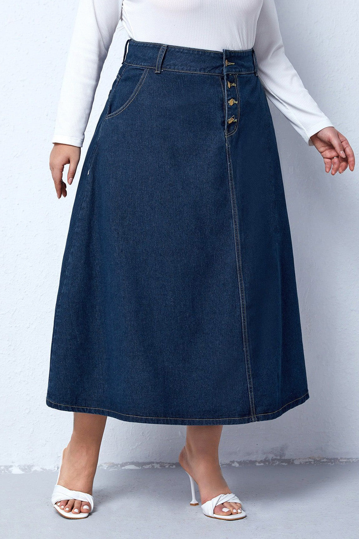 Plus Size Denim Maxi Skirt Lavish Daily