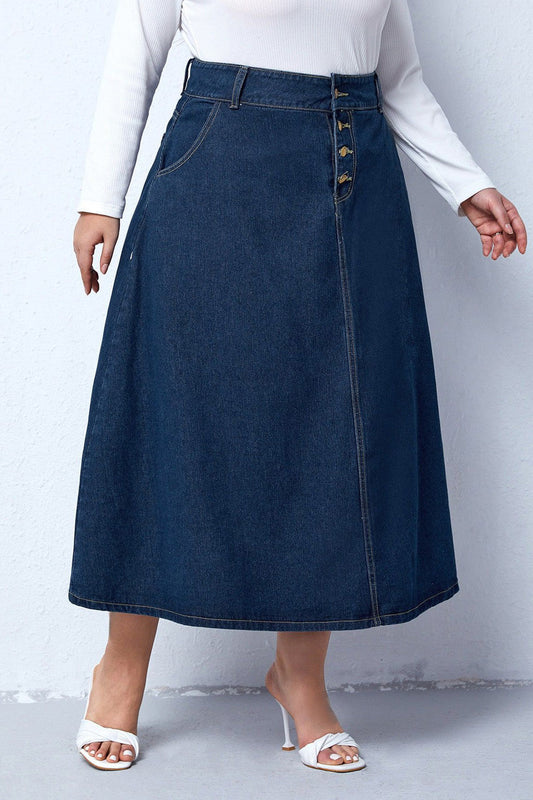 Plus Size Denim Maxi Skirt Lavish Daily