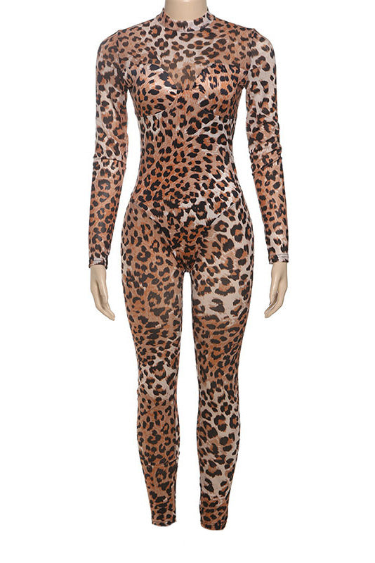 Mesh Leopard Jumpsuit Lavish Daily