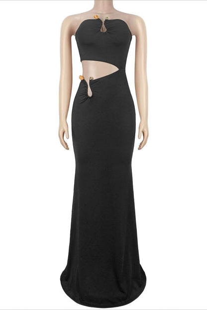 Strapless Hardware Cutout Maxi Dress Lavish Daily