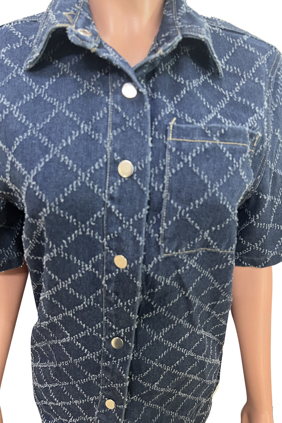 Quilted Textured Denim Set Lavish Daily