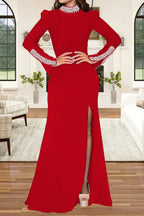 Long Sleeve Rhinestone Turtleneck Maxi Dress Lavish Daily