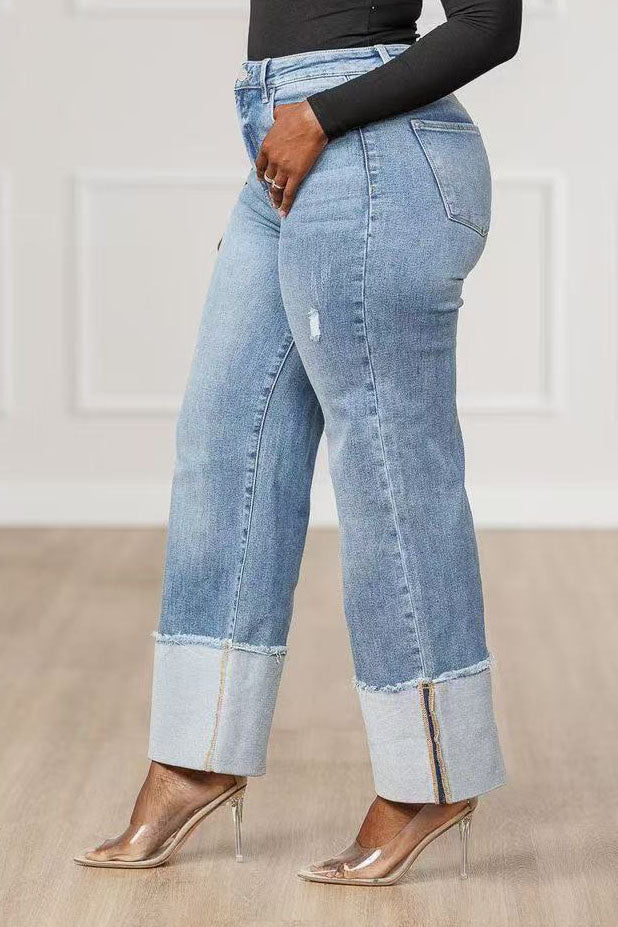 Wide Cuffed Straight Jeans Lavish Daily