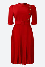 Elegant Half Sleeve O-Neck Solid Midi Dress Lavish Daily
