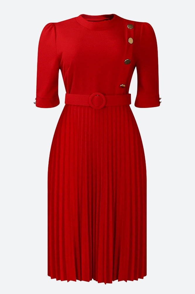 Elegant Half Sleeve O-Neck Solid Midi Dress Lavish Daily