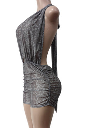 Snake Print Plunge Ruched Romper Lavish Daily