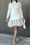 Mesh Long Sleeve A-Line Sweater Dress Lavish Daily