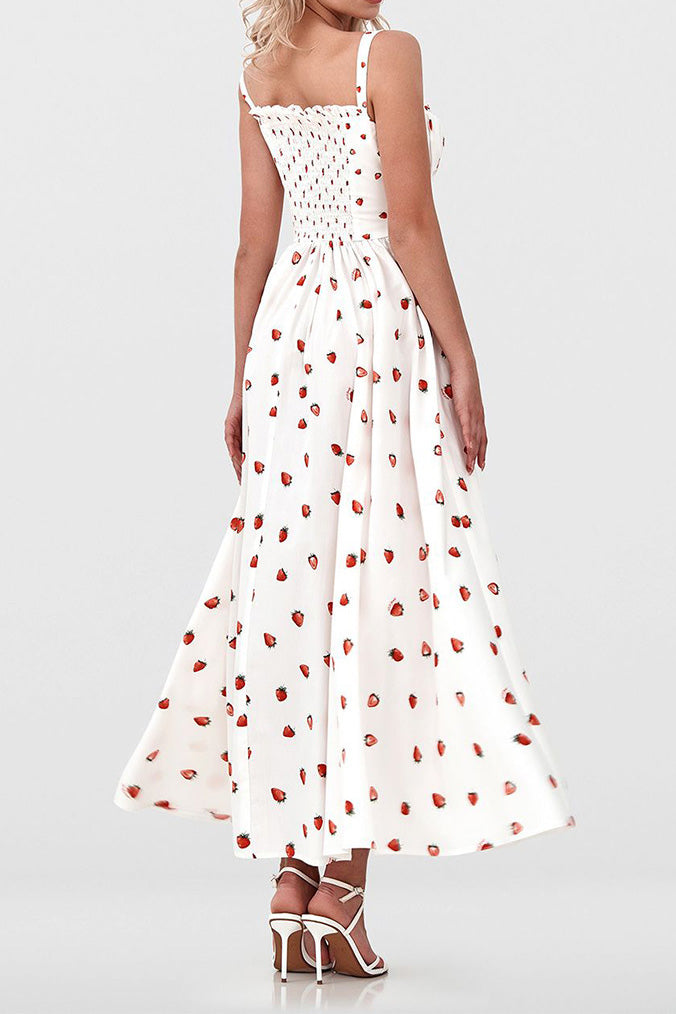 Low-Cut Tie Front High-Waist Split Floral Dress Lavish Daily