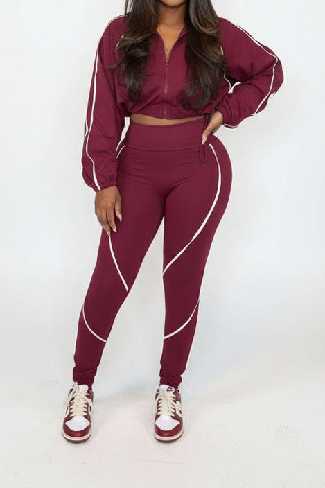Contrast Piping Zip-Up Track Jacket & Legging Set Lavish Daily