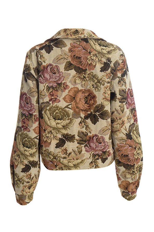 Floral Jacquard Zip-Front Collared Jacket Lavish Daily