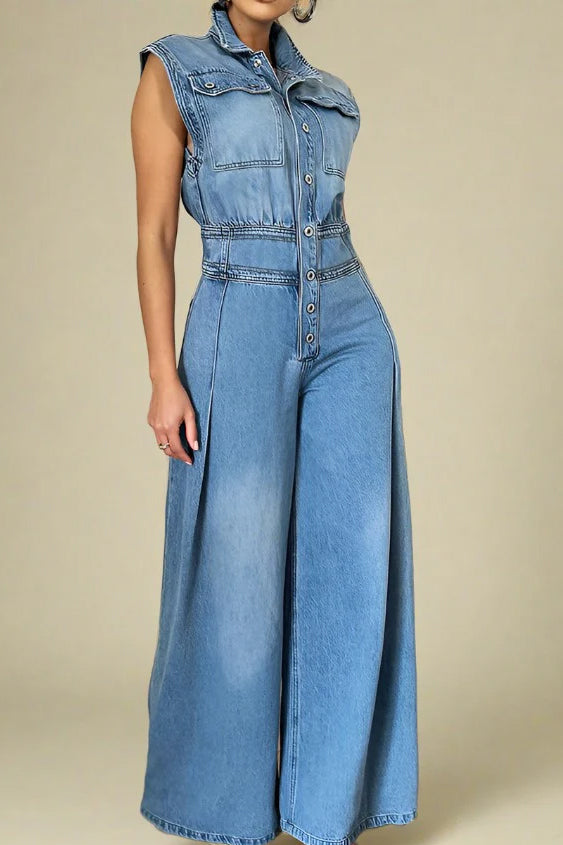 Wide Leg Denim Jumpsuits Lavish Daily