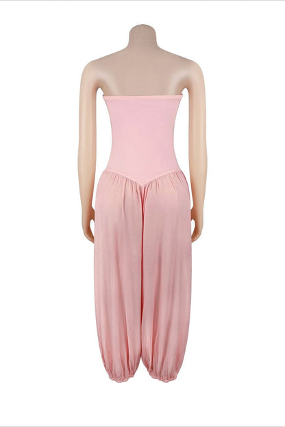 Strapless Sweetheart Pleated Balloon Jumpsuit Lavish Daily