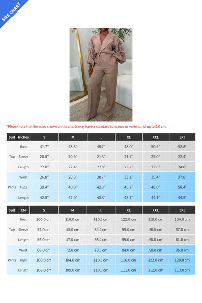 Casual Big Collar Ruched Sleeve Top & Pants Set Lavish Daily