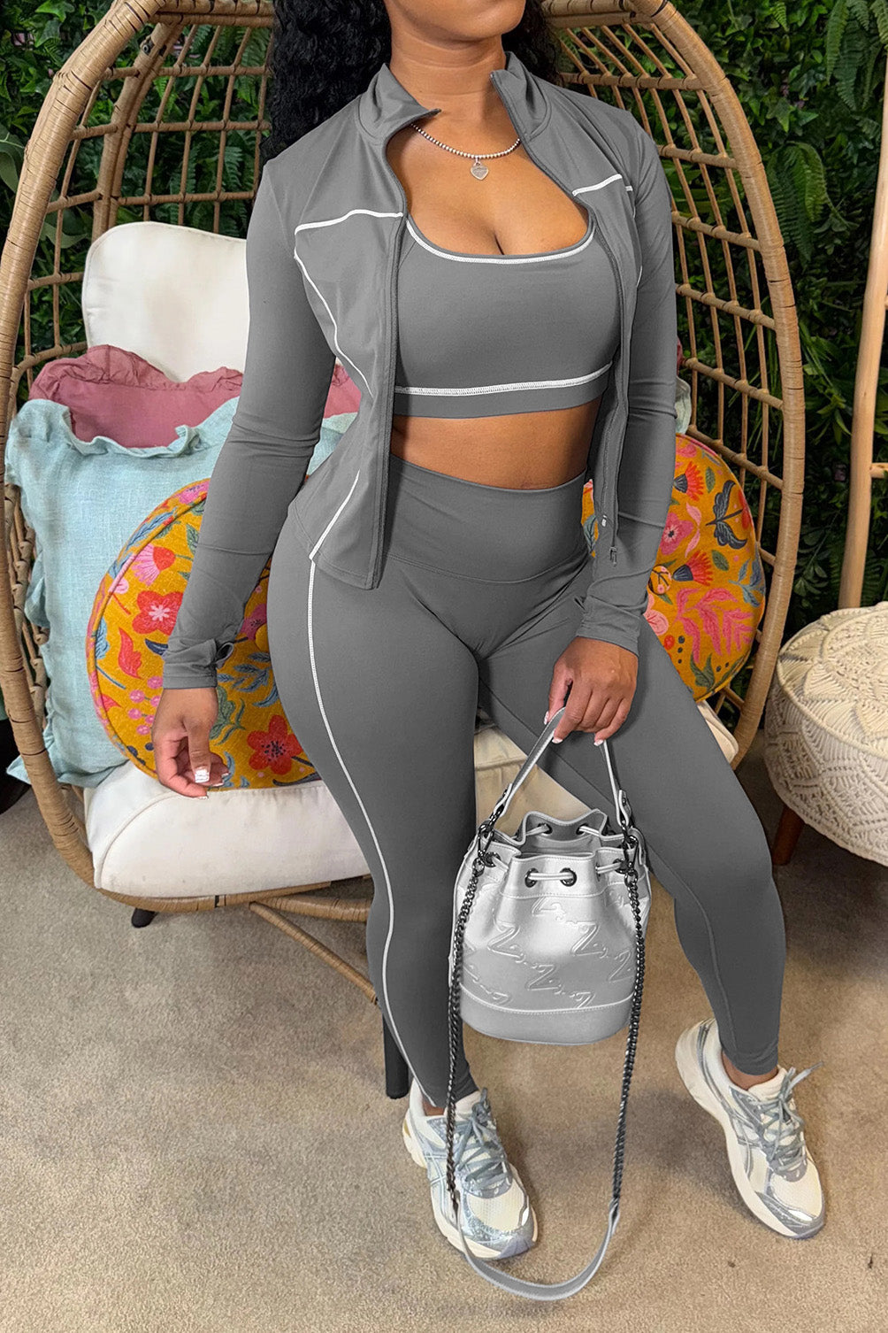 Sport Bra Zip Jacket Leggings Set Lavish Daily