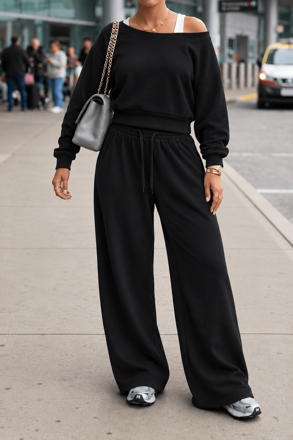 Off-Shoulder Sweatshirt & Wide-Leg Pants Set Lavish Daily