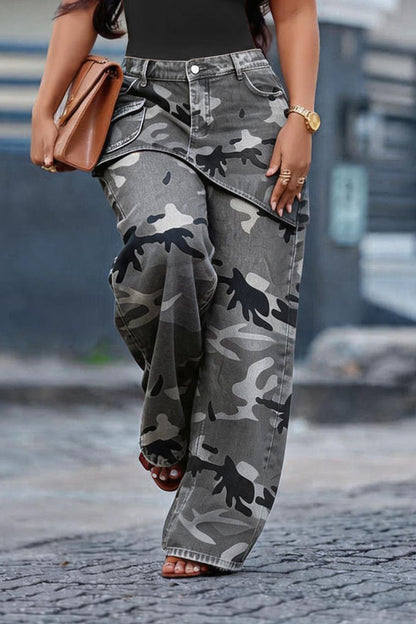 Camo Asymmetrical Skirt Overlay Wide Leg Pants Lavish Daily