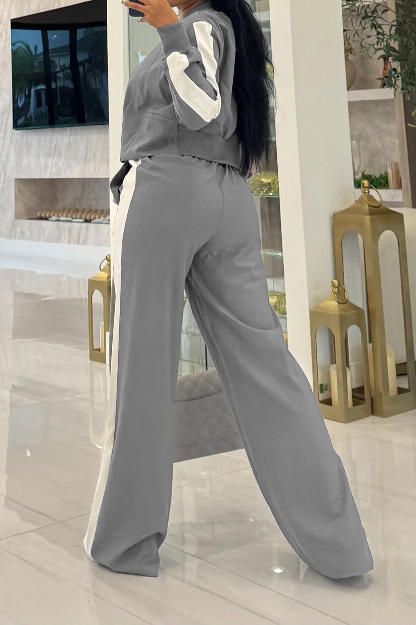Ribbon Long Sleeve Wide Leg Loungewear Set Lavish Daily