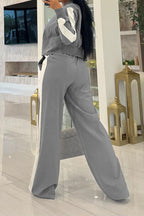 Ribbon Long Sleeve Wide Leg Loungewear Set Lavish Daily