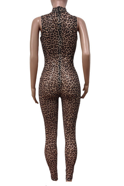 Sheer Mesh Leopard Jumpsuit Lavish Daily